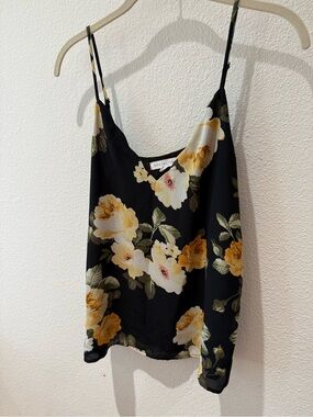 Floral V-Neck Spaghetti Strap Cami - Black with Yellow Floral